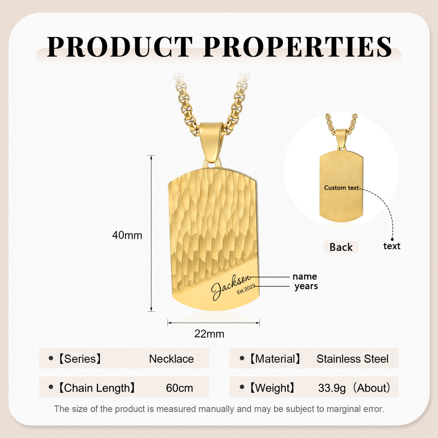 Collier 1 Prénom et Texte Personnalisés avec Année