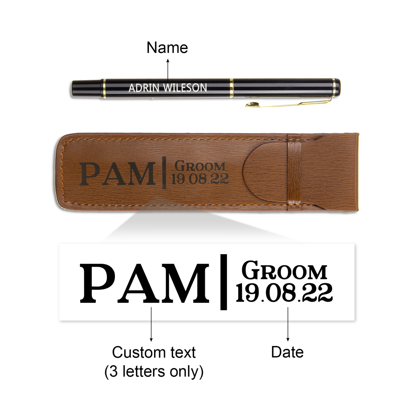 Porte-Stylo en Cuir PU Prénom Personnalisé avec un stylo