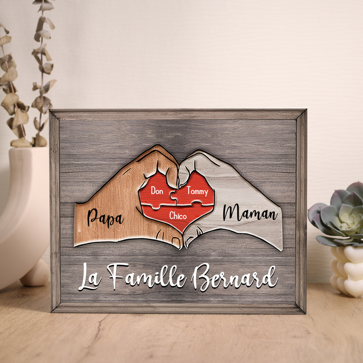 À ma Famille-Cadre en Bois Puzzle 3 Prénoms Personnalisés avec Texte