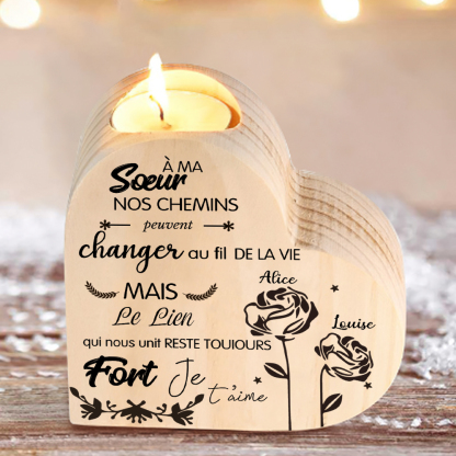 À Ma Sœur - Bougeoir en Bois 2 Prénoms Personnalisés sans bougie