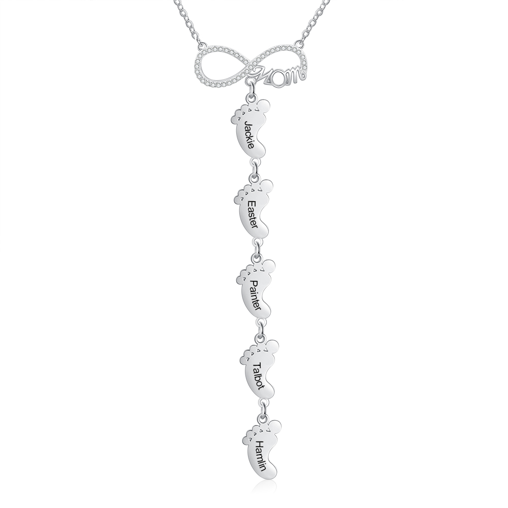 Collier Pieds Bébé 5 Prénoms Personnalisés Collier Infini pour Maman