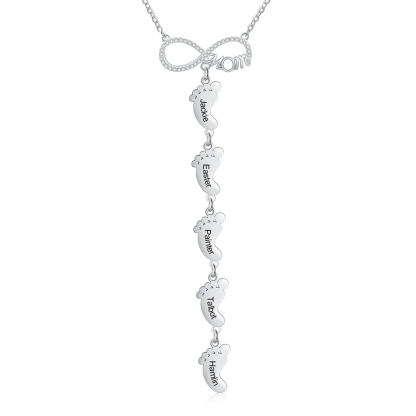 Collier Pieds Bébé 5 Prénoms Personnalisés Collier Infini pour Maman