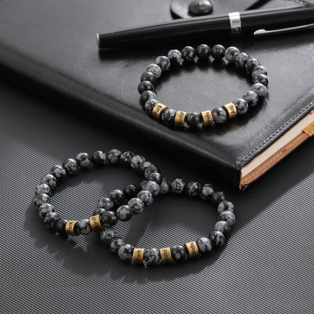 Bracelet 4 Prénom Personnalisé Labradorite Gris Bracelet Homme