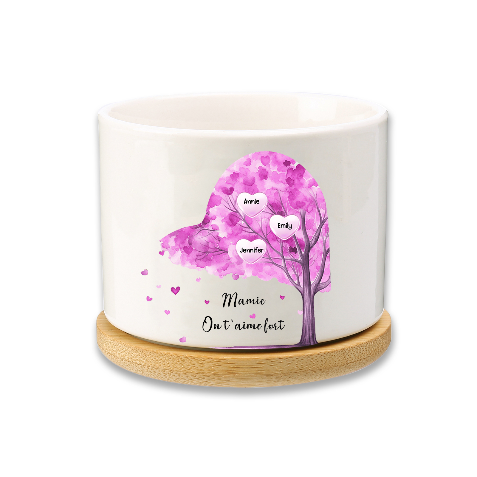 Vase/Pot de Fleurs Arbre 3 Prénoms et 1 Texte Personnalisés Décoration de la Maison (sans plantes)