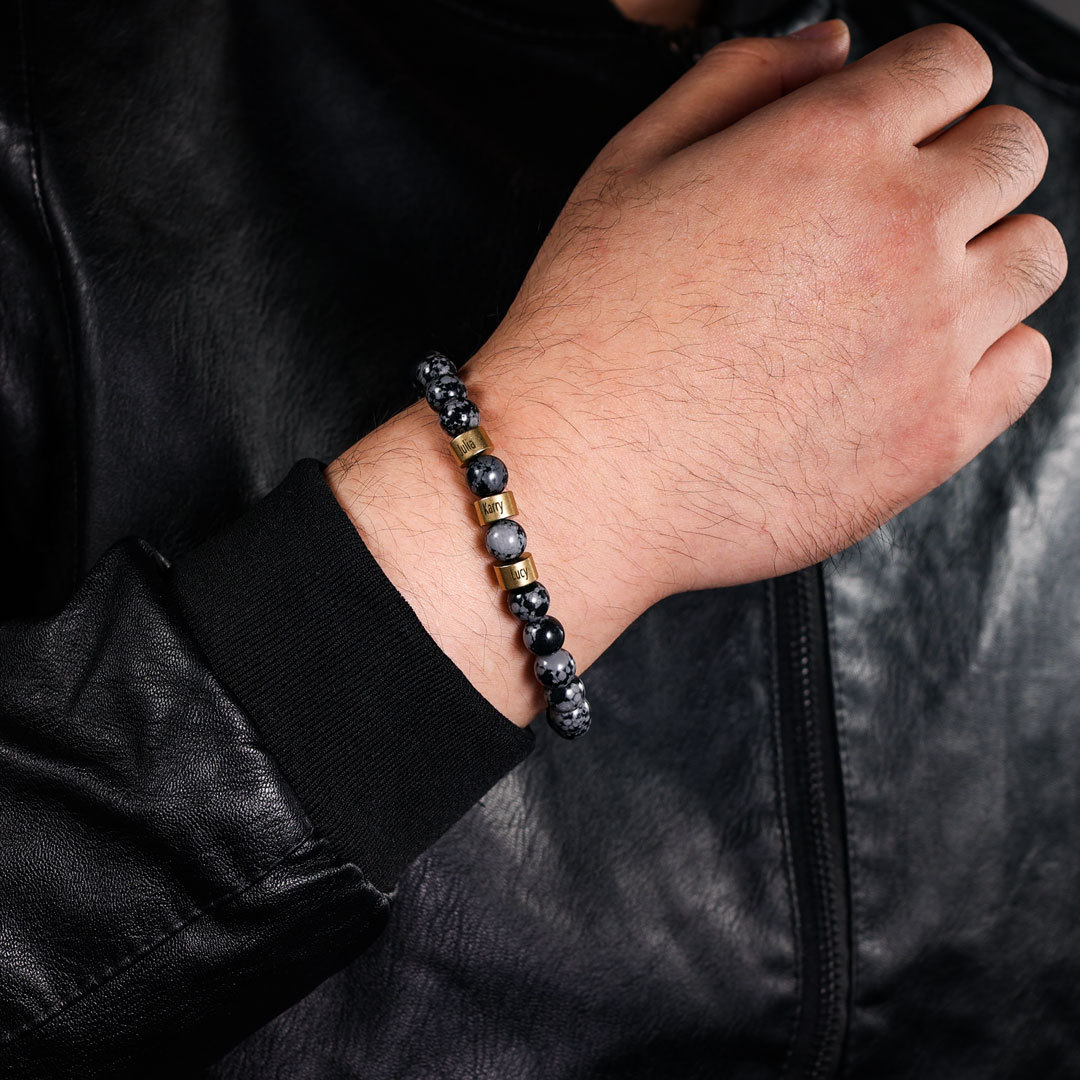 Bracelet 4 Prénom Personnalisé Labradorite Gris Bracelet Homme