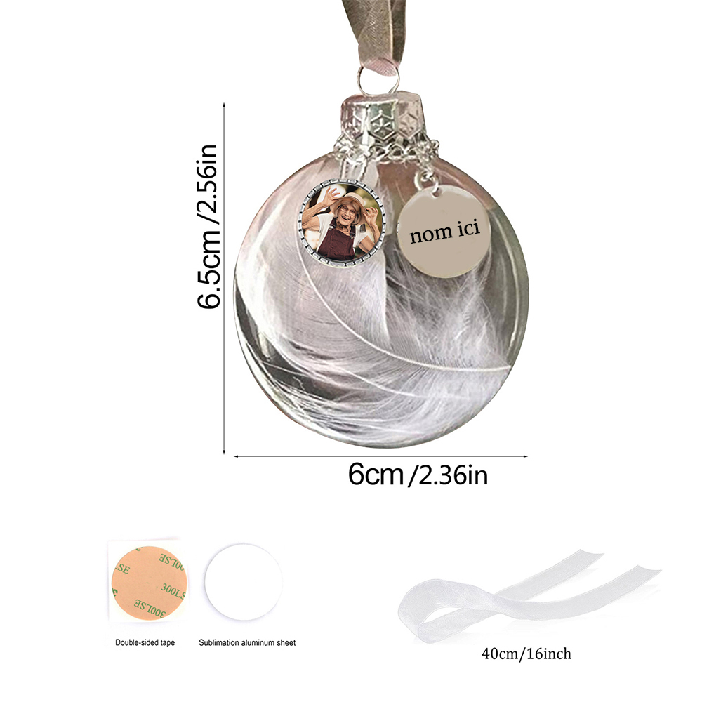 Boule transparente de plumes Ornements Prénom Personnalisé avec photo boule de noël | Jessemade