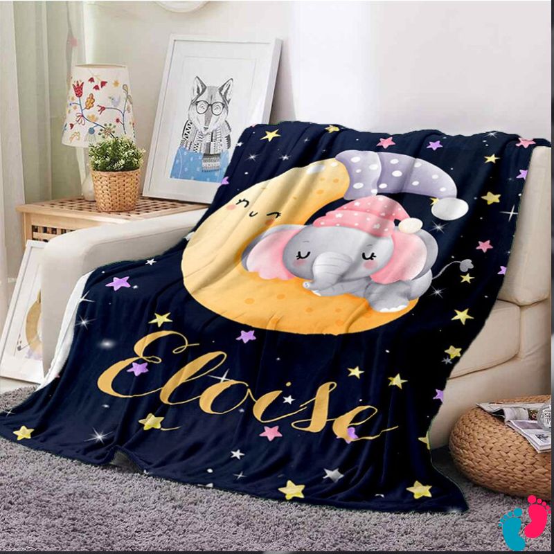 À Mon Bébé- Couverture plaids polaire éléphant et Ourson 1 Prénom Personnalisé