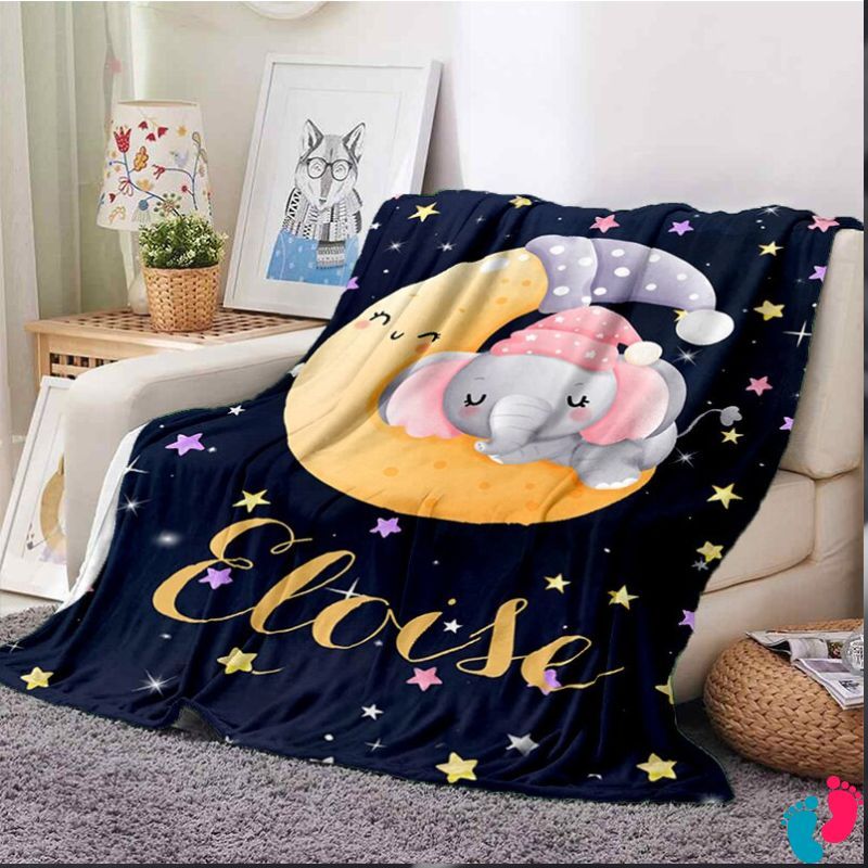 À Mon Bébé- Couverture plaids polaire éléphant et Ourson 1 Prénom Personnalisé