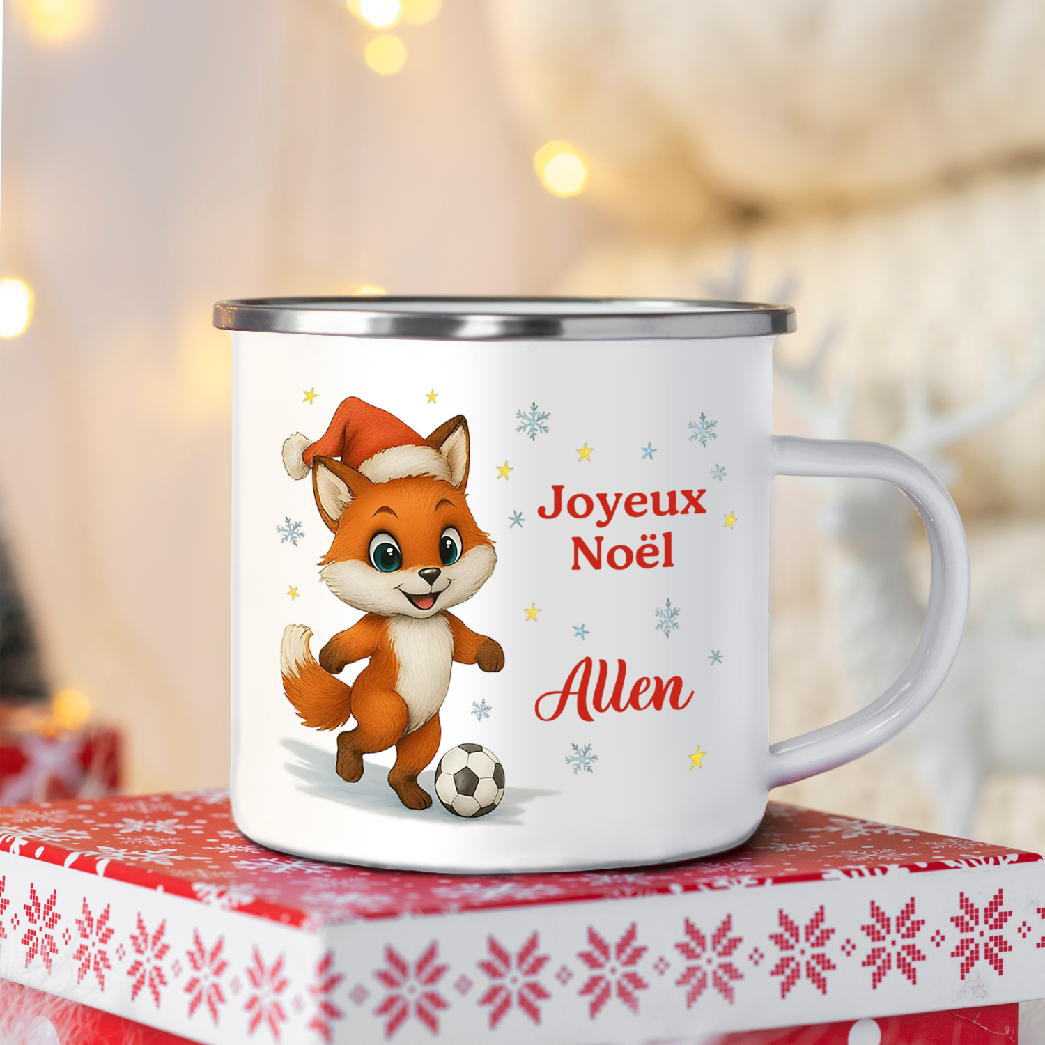 Mug émaillé de Noël personnalisable 350 ml, nom personnalisé, tasse à chocolat chaud, cadeau de Noël pour enfants et proches | Jessemade