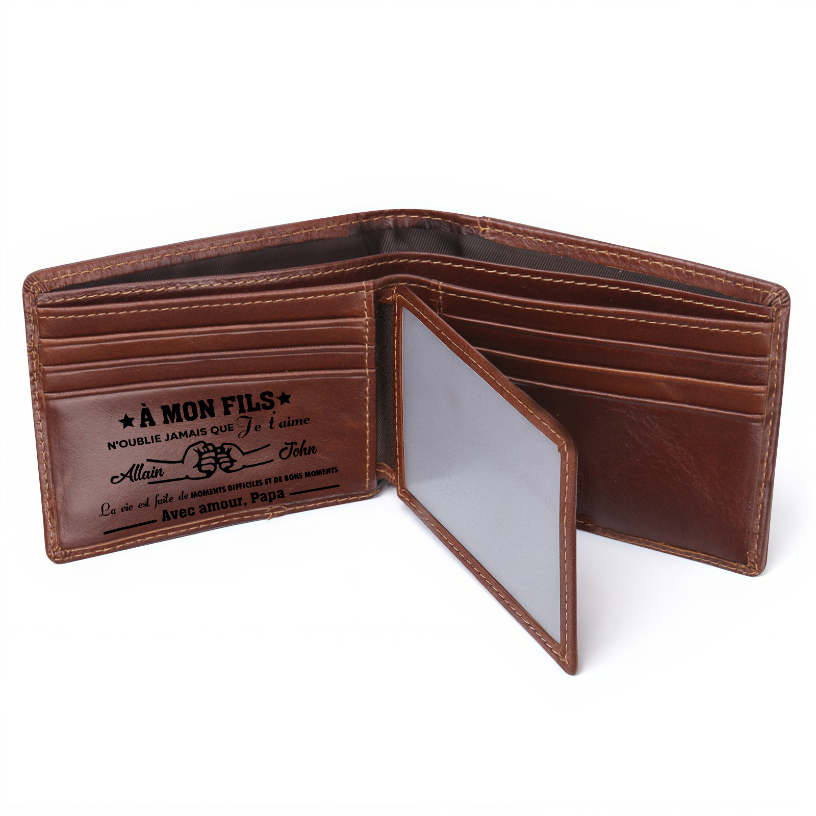 Portefeuille Personnalisé en Cuir pleine fleur Cadeaux de Père en Fils