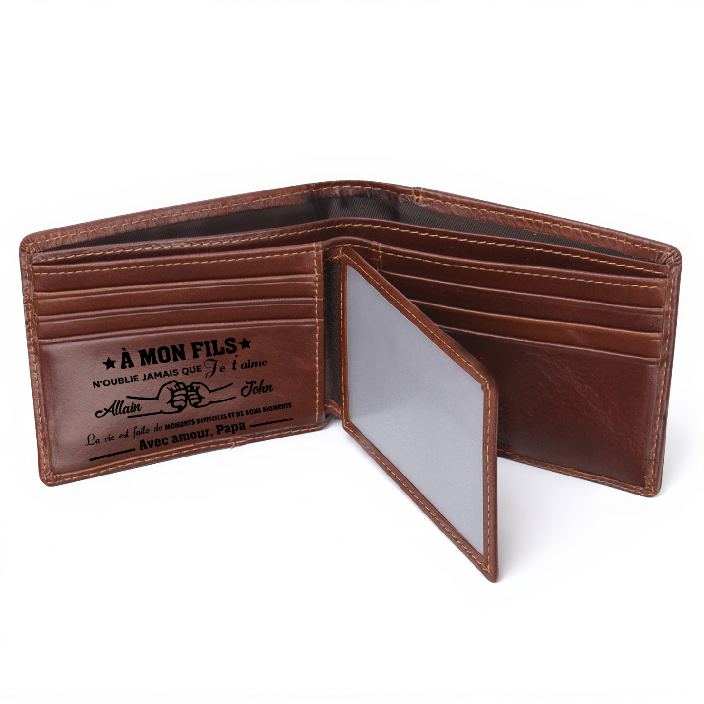 Portefeuille Personnalisé en Cuir pleine fleur Cadeaux de Père en Fils