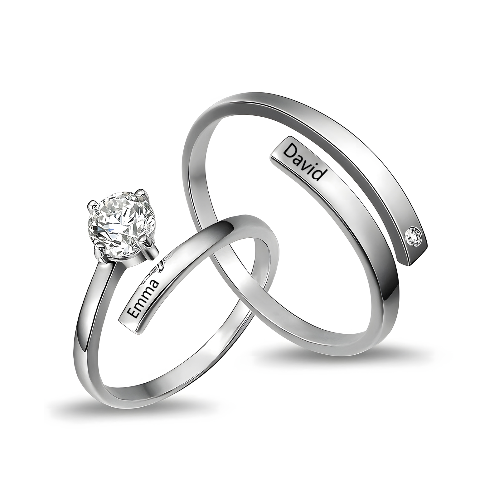 Bague de Couple Personnalisée avec Prénoms ou Textes – Anneaux Ajustables Sertis de Zircon