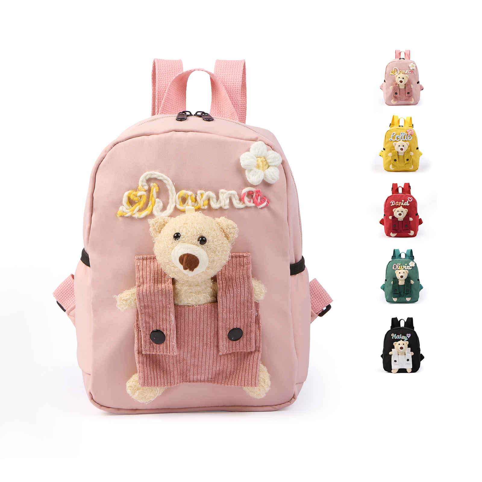 Sac à Dos Peluche Ourson Personnalisable avec Prénom et Couleurs au choix | Cadeau Rentrée Scolaire pour Enfant | Jessemade