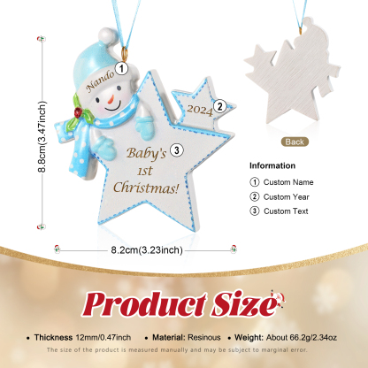 Décoration Sapin Noël en forme d’étoile Personnalisée avec motif de Bonhomme de Neige – Premier Noël de bébé, Ornement de sapin
