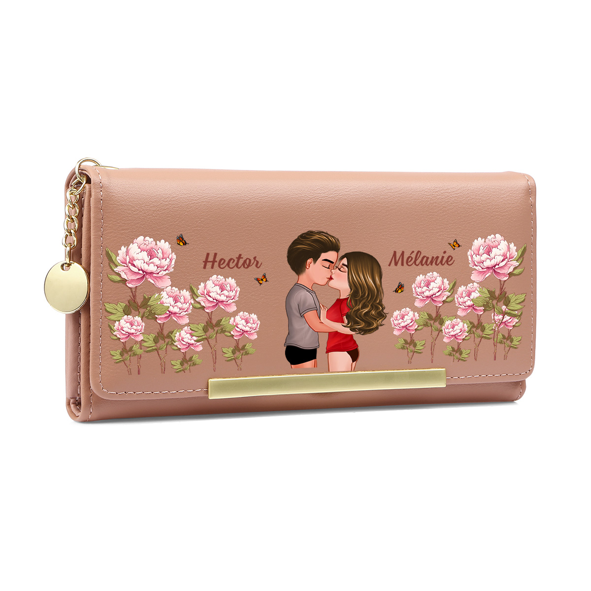 Portefeuille Personnalisé Femme avec Illustration et Prénoms – Cadeau d'Amour pour Elle