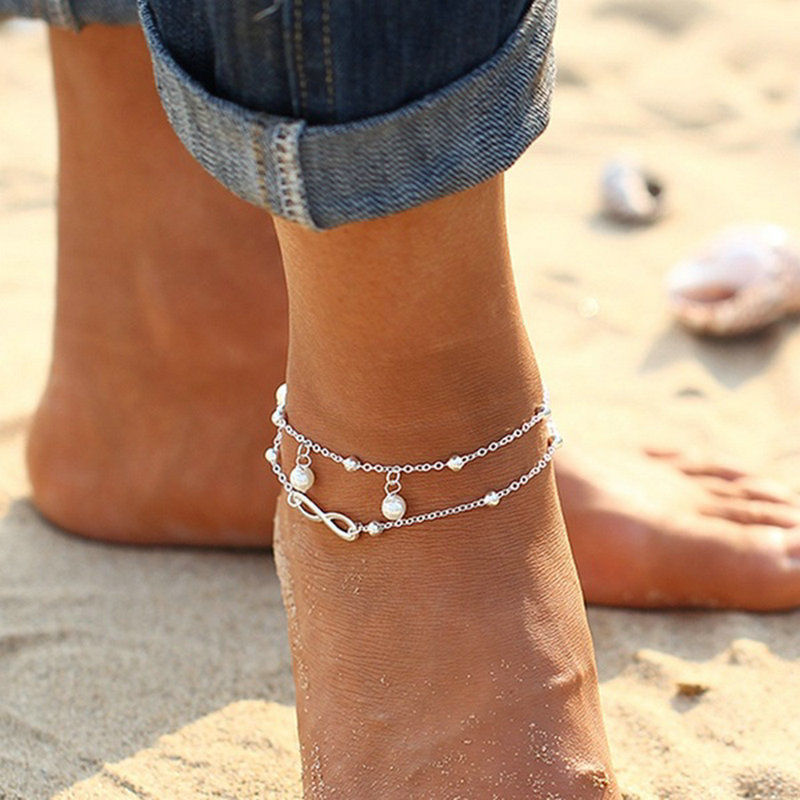 Bracelet de Cheville Double Rang avec Perles et Symbole Infini pour Femme | Jessemade