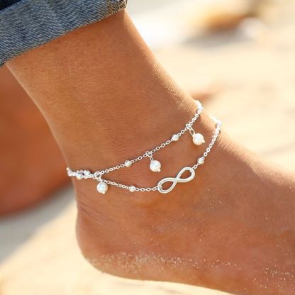 Bracelet de Cheville Double Rang avec Perles et Symbole Infini pour Femme | Jessemade