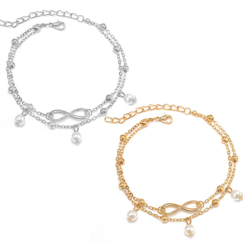 Bracelet de Cheville Double Rang avec Perles et Symbole Infini pour Femme | Jessemade
