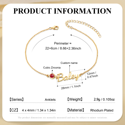Bracelet de Cheville Personnalisés avec 1 Prénom et Pierre de Naissance Cadeau pour Femme｜Jessemade
