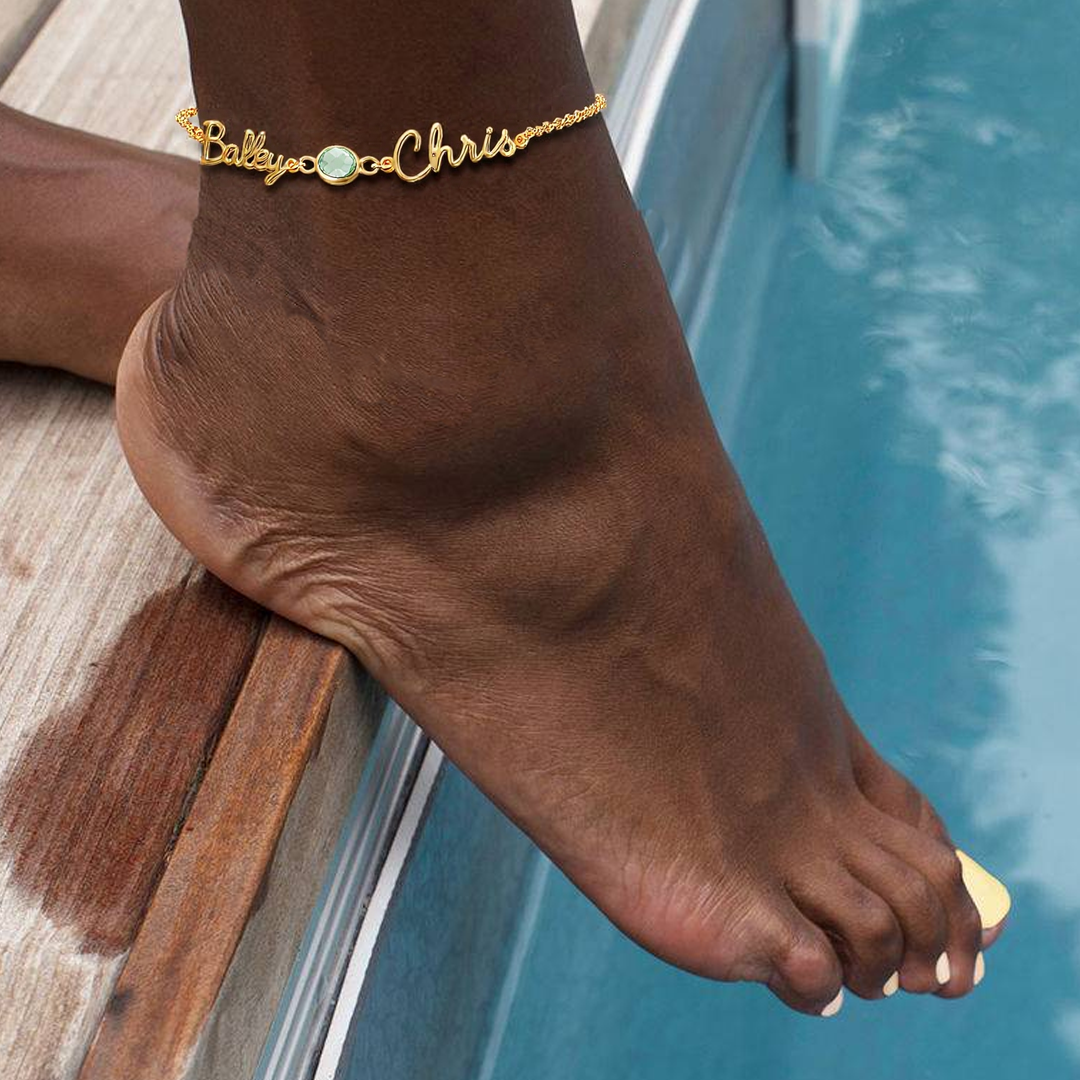 Bracelet de Cheville Personnalisés avec 1 Prénom et Pierre de Naissance Cadeau pour Femme｜Jessemade