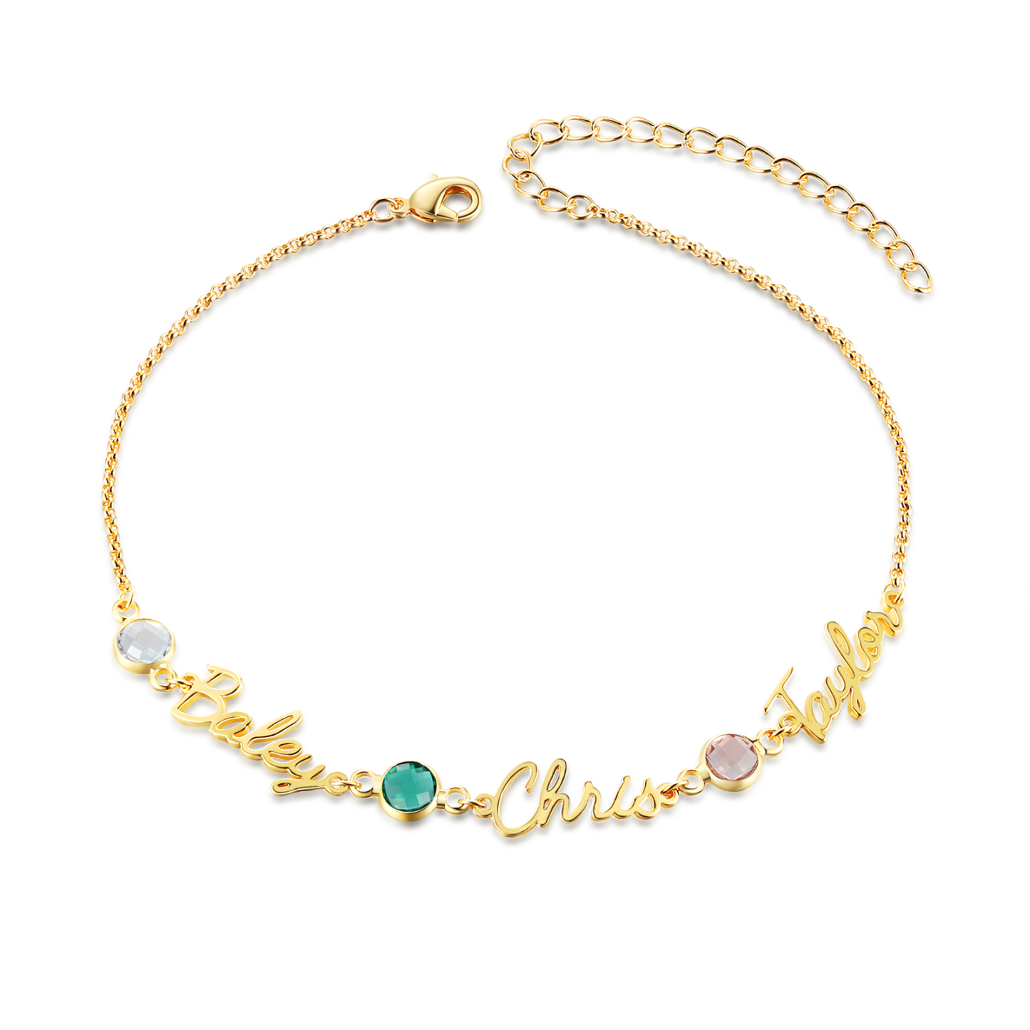 Bracelet de Cheville Personnalisés avec 3 Prénoms et Pierres de Naissance Cadeau pour Femme｜Jessemade