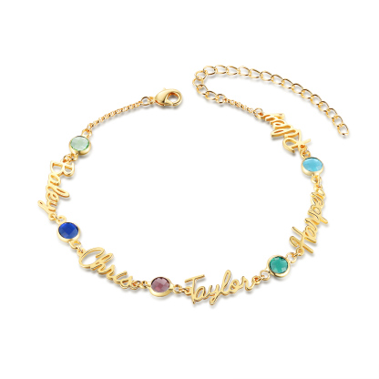 Bracelet de Cheville Personnalisés avec 5 Prénoms et Pierres de Naissance Cadeau pour Femme｜Jessemade