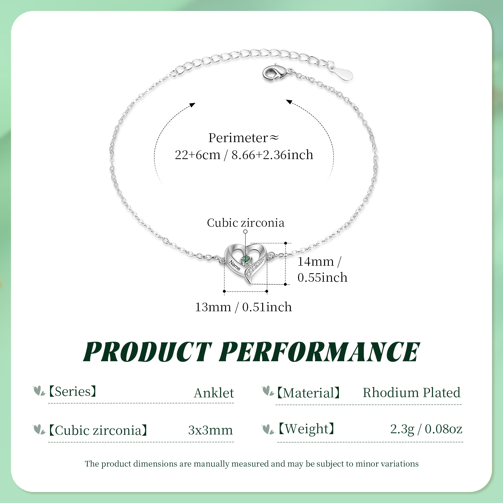 Bracelet de Cheville Personnalisés avec 1 Prénom et Pierre de Naissance Cheville en forme de Cœur pour Femme｜Jessemade