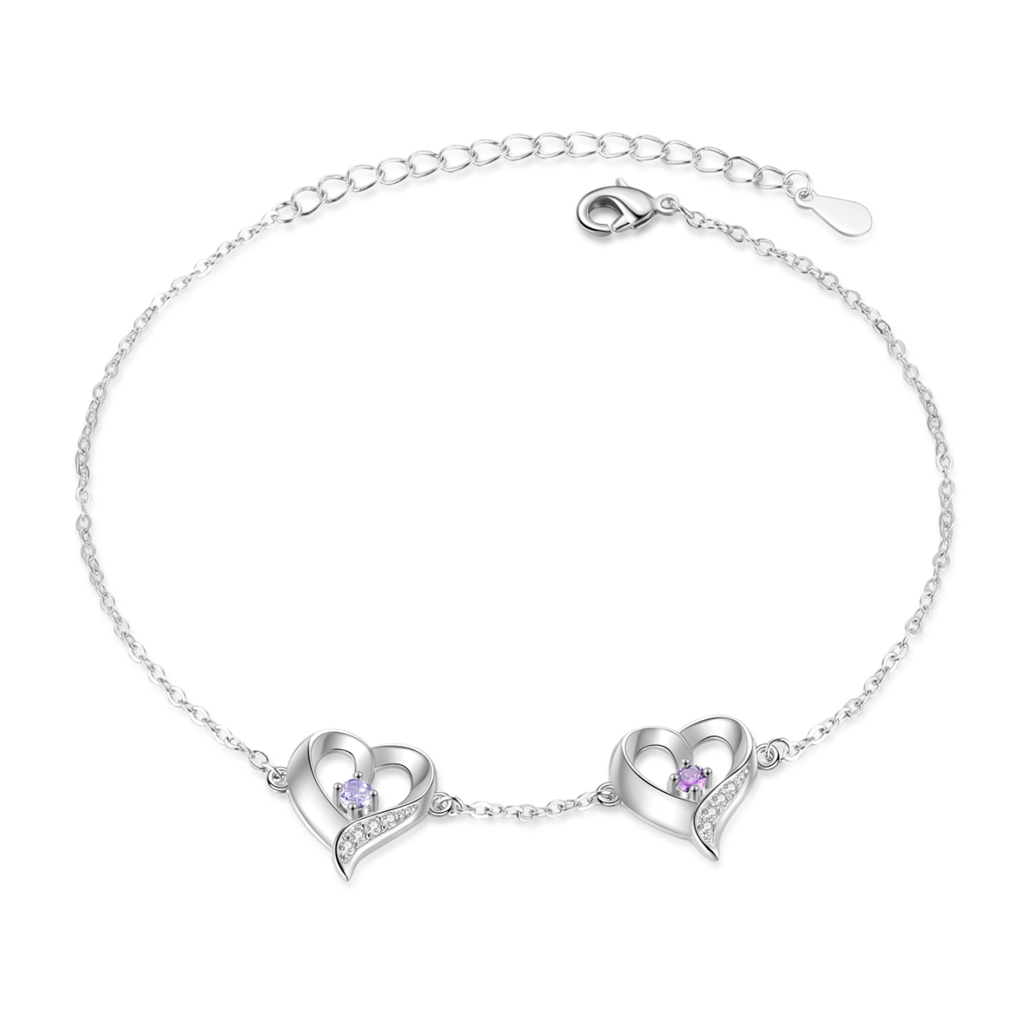 Bracelet de Cheville Personnalisés avec 2 Prénoms et Pierres de Naissance Cheville en forme de Cœur pour Femme｜Jessemade