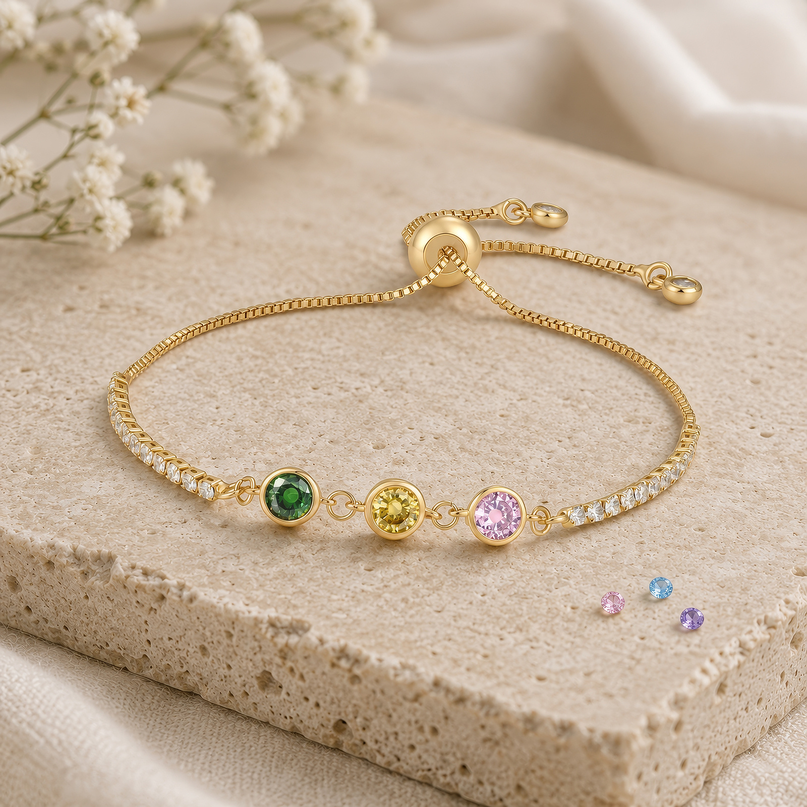 Bracelet Tennis Personnalisé avec 1 à 6 Pierres de Naissance