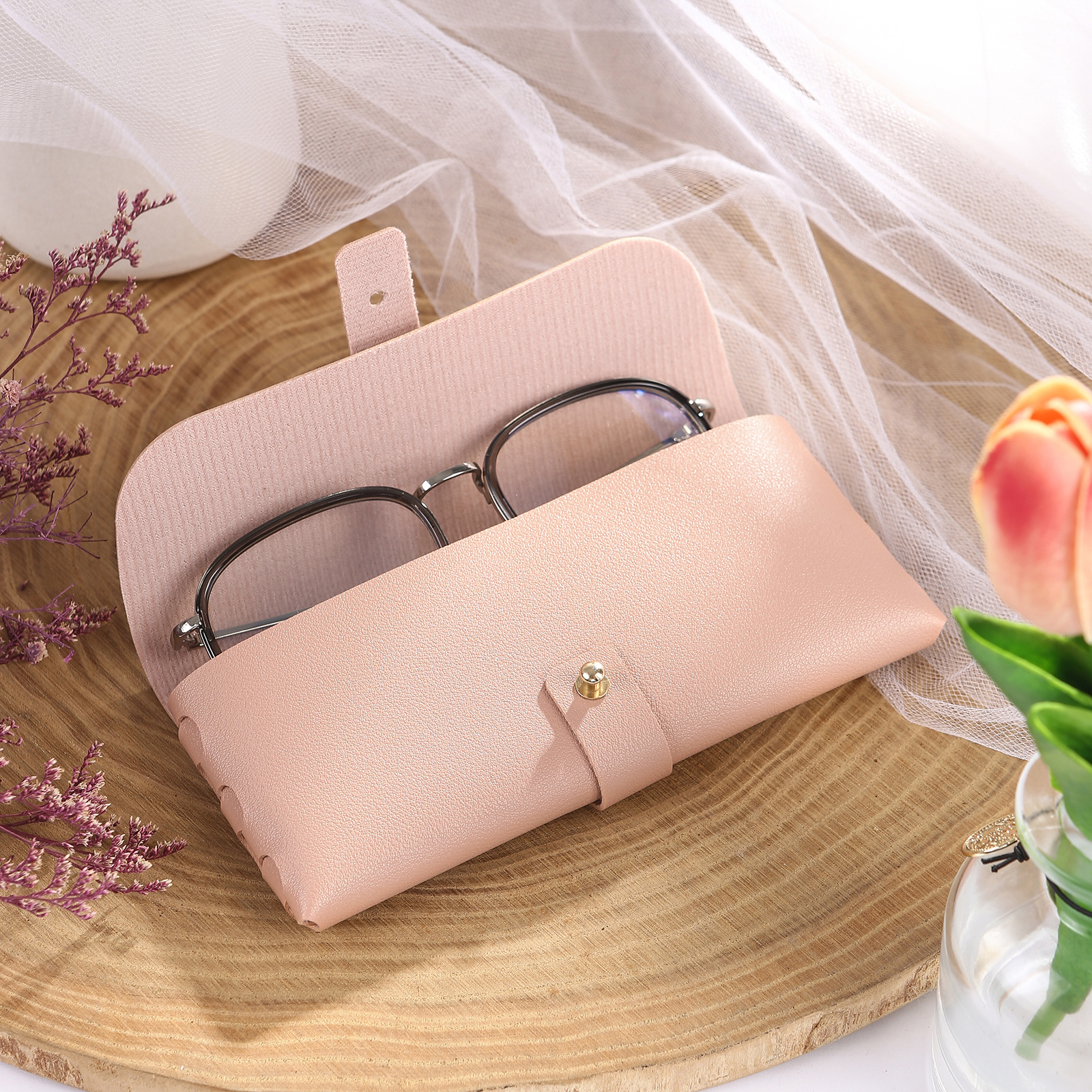 Étui à Lunettes Personnalisé en Cuir 1 Prénom personnalisé avec Fleur de Naissance | Jessemade