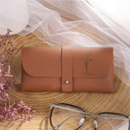 Étui à Lunettes Personnalisé en Cuir 1 Prénom personnalisé avec Fleur de Naissance | Jessemade