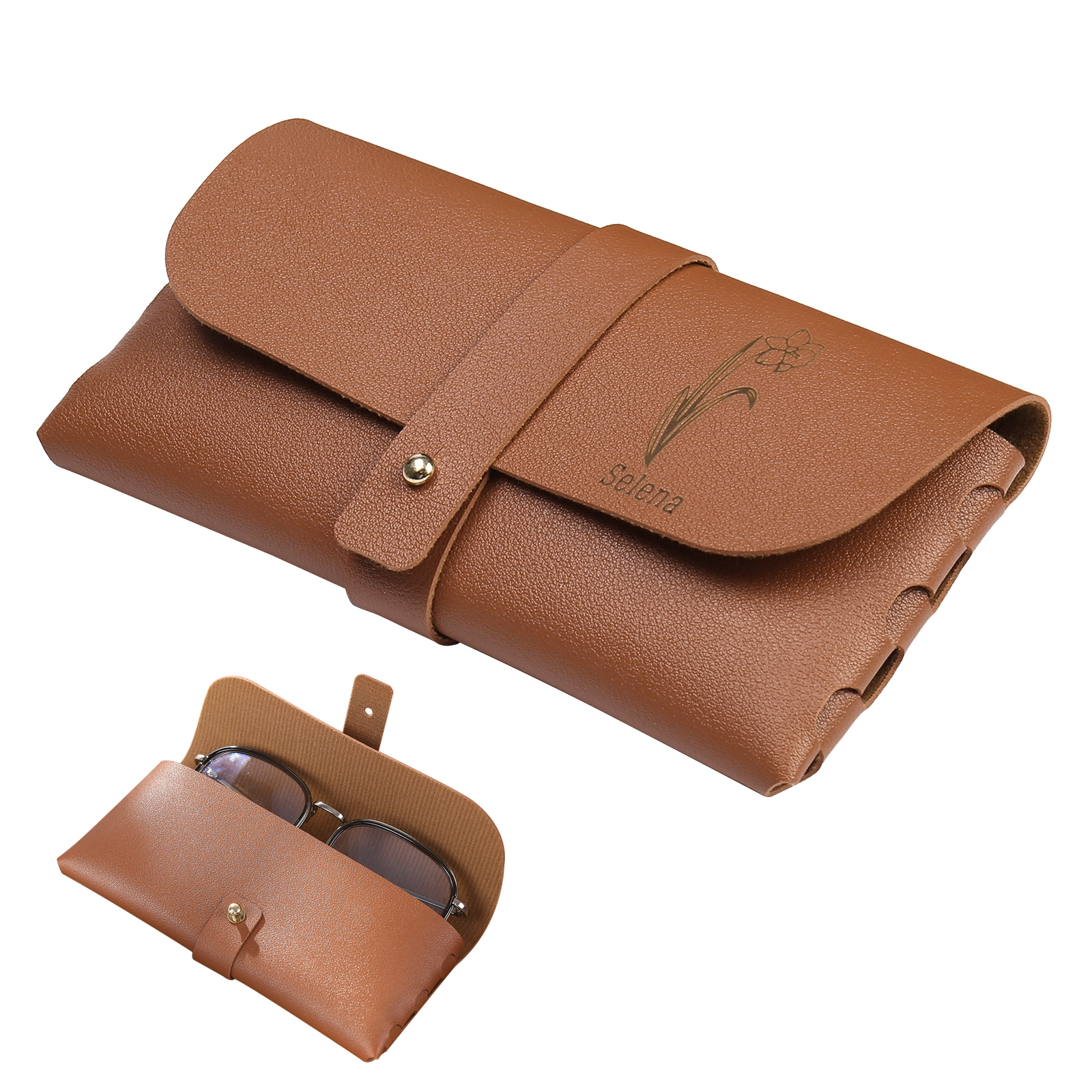 Étui à Lunettes Personnalisé en Cuir 1 Prénom personnalisé avec Fleur de Naissance | Jessemade