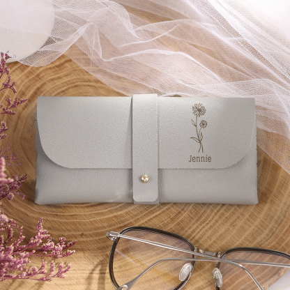 Étui à Lunettes Personnalisé en Cuir 1 Prénom personnalisé avec Fleur de Naissance | Jessemade