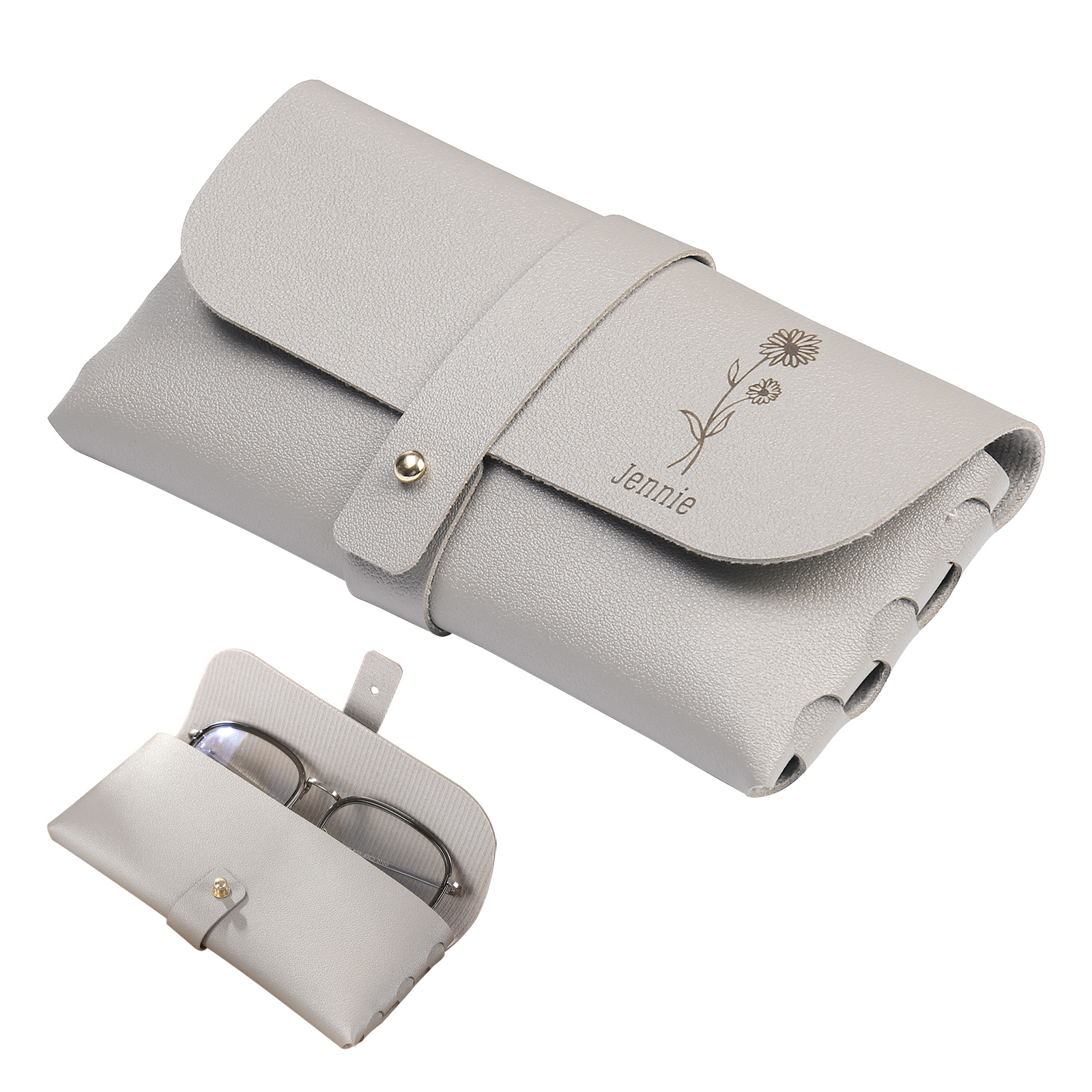 Étui à Lunettes Personnalisé en Cuir 1 Prénom personnalisé avec Fleur