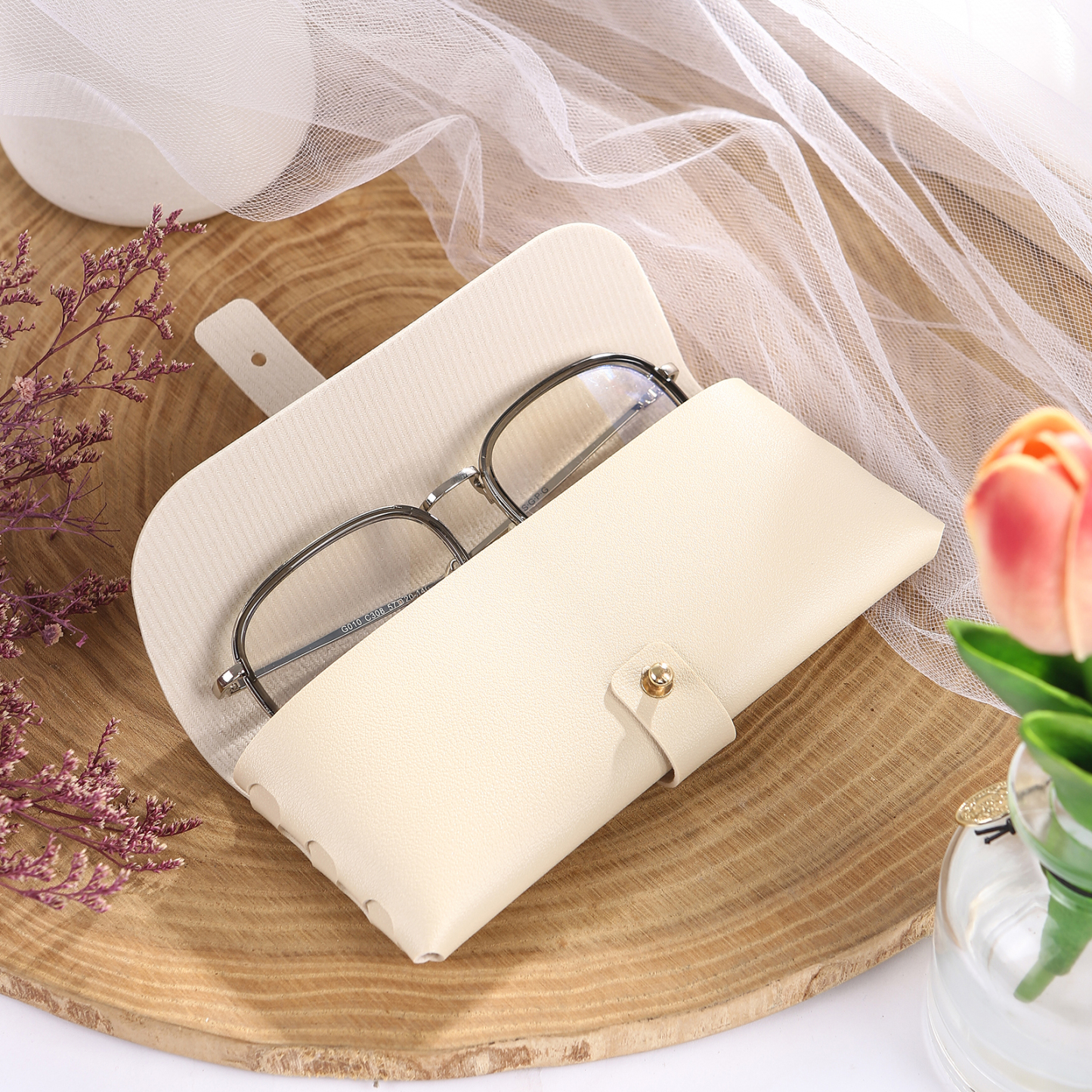 Étui à Lunettes Personnalisé en Cuir 1 Prénom personnalisé avec Fleur de Naissance | Jessemade