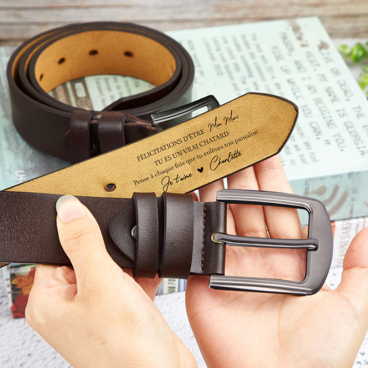 Ceinture en Cuir 1 Prénom Personnalisé Cadeau pour Homme Saint-valentin | Jessemade