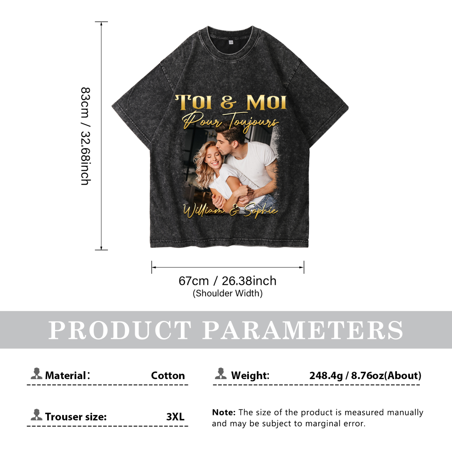 T-Shirt Personnalisé avec Photo et Prénoms T-Shirt en noir pour Couple | Jessemade