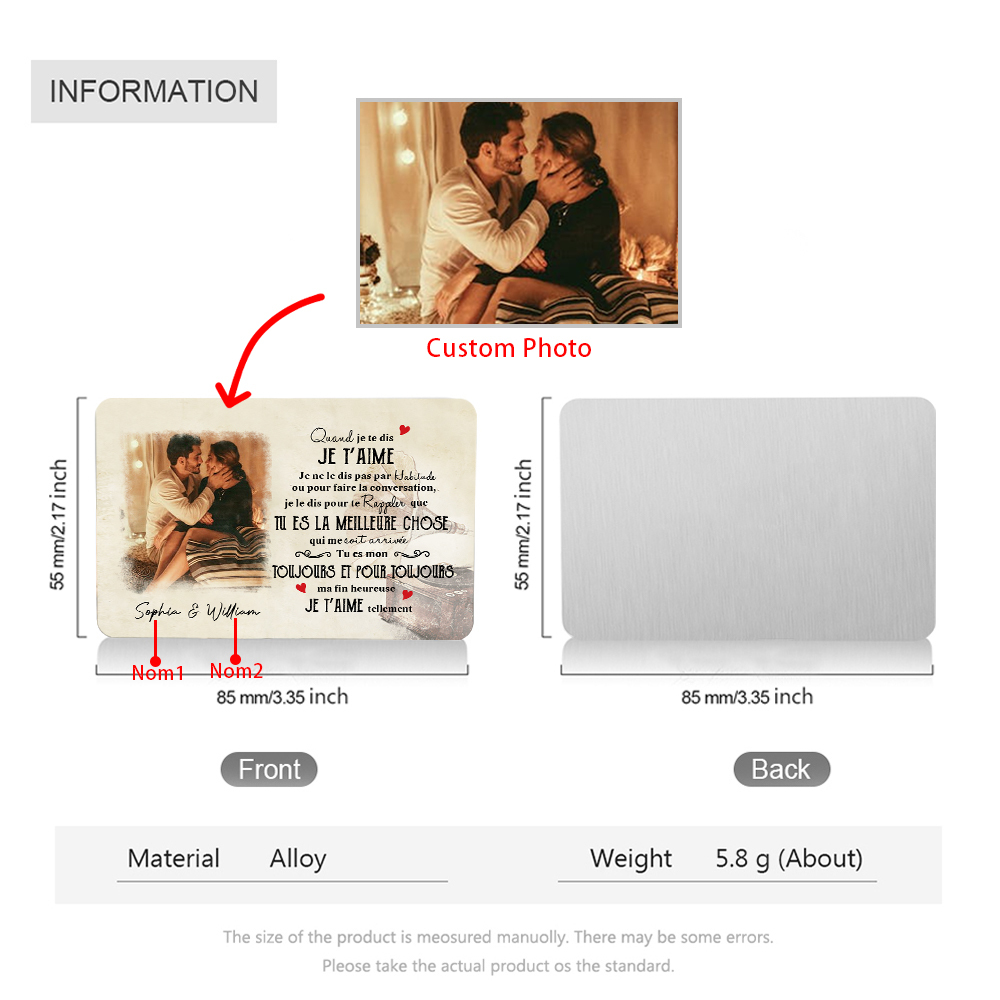Carte Portefeuille 2 Prénoms Personnalisés avec Photo Carte Porte-Monnaie pour Couple La Saint-Valentin | Jessemade