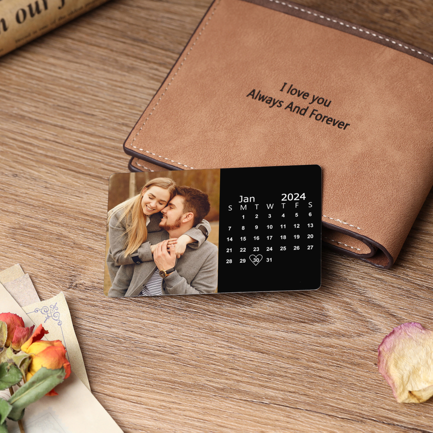 Carte Portefeuille Personnalisée avec Photo et Date Carte Porte-Monnaie pour Couple La Saint-Valentin | Jessemade