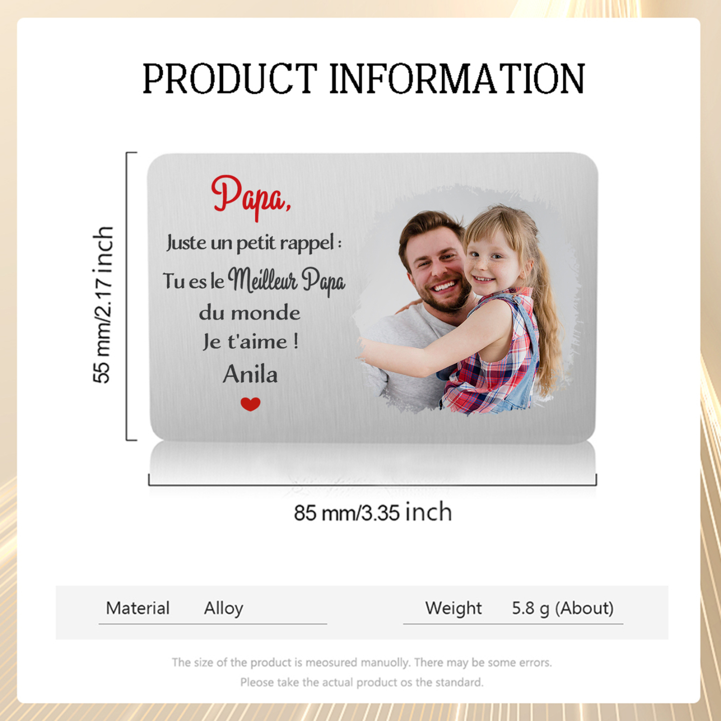 À Papa - Carte Portefeuille Personnalisée avec Photo et Prénom Carte Porte-Monnaie pour Père | Jessemade