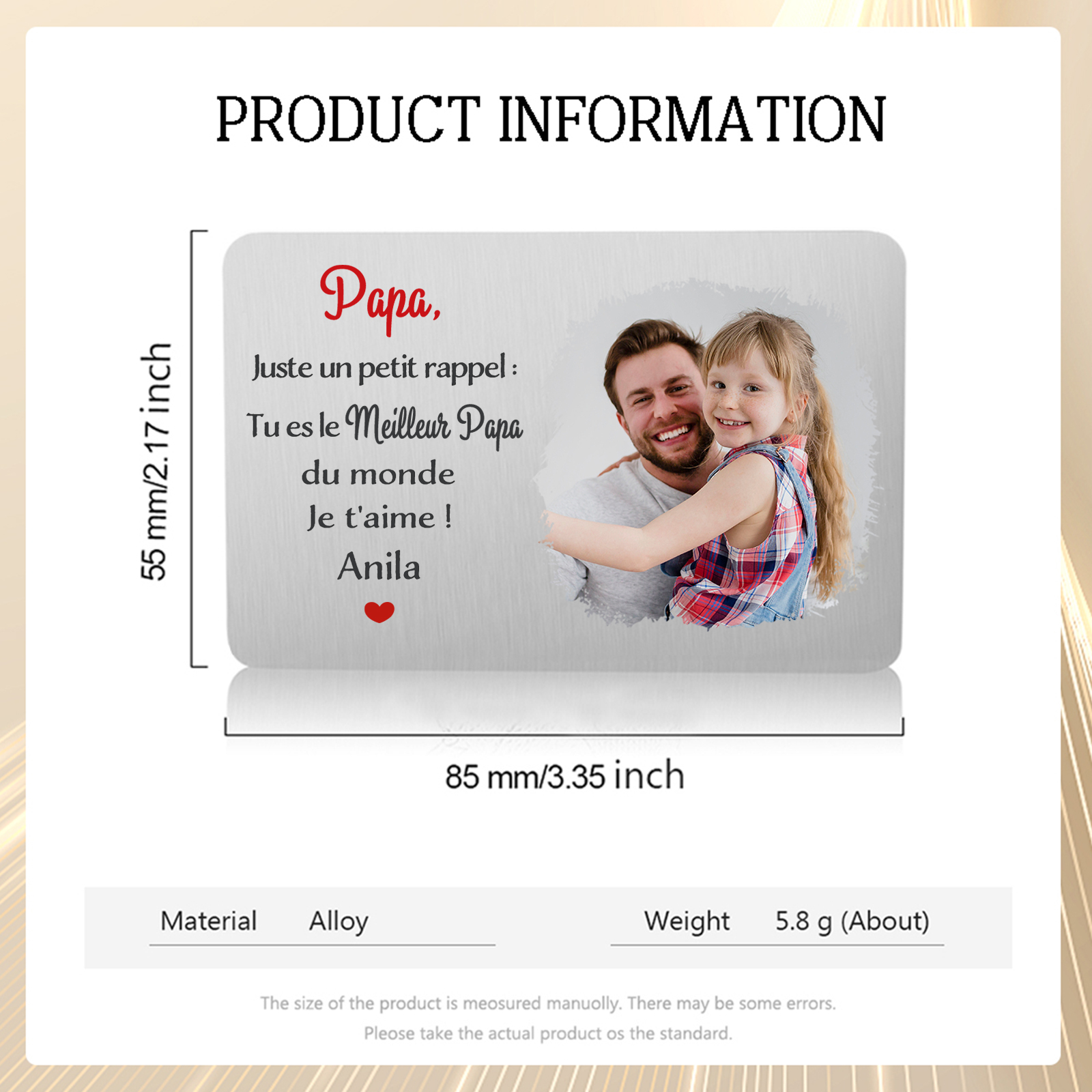 À Papa - Carte Portefeuille Personnalisée avec Photo et Prénom Carte Porte-Monnaie pour Père | Jessemade
