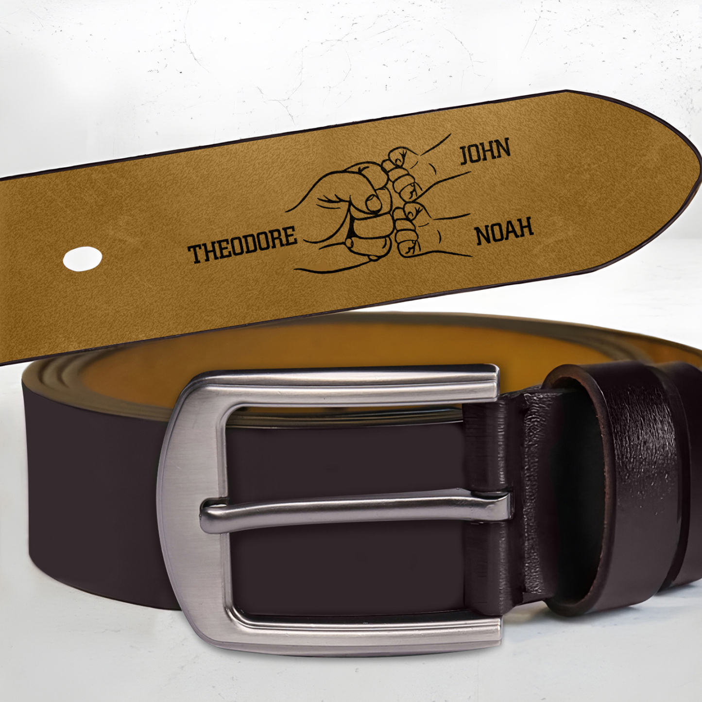 Ceinture en cuir personnalisée avec gravure de noms – Cadeau élégant pour homme | Jessemade