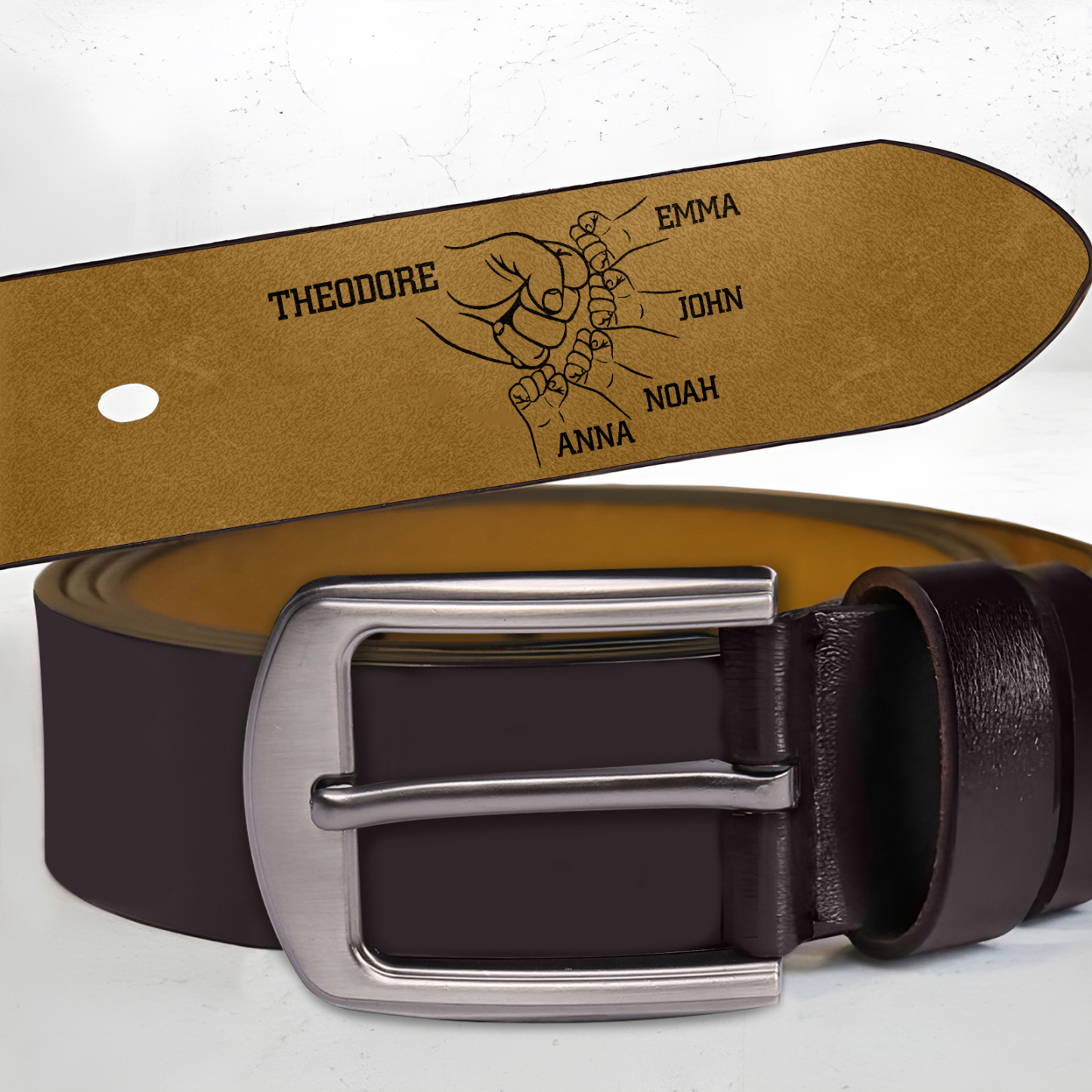 Ceinture en cuir personnalisée avec gravure de prénoms – Cadeau unique et élégant pour homme | Jessemade