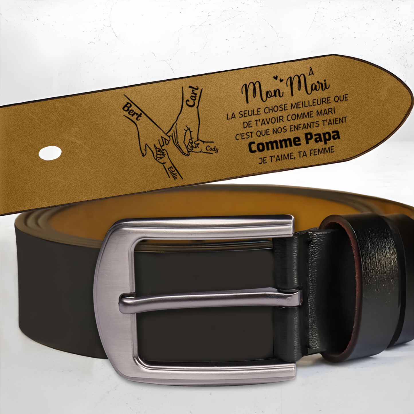 Ceinture en cuir personnalisée pour homme – Ajustable et gravée, cadeau idéal | Jessemade