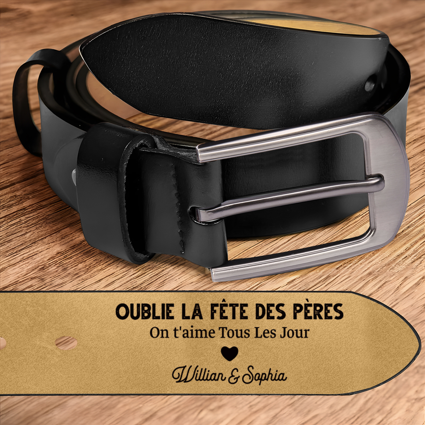 À Papa/Papi - Ceinture en Cuir Personnalisé avec 3 Textes et Lettre Cadeau pour Homme | Jessemade
