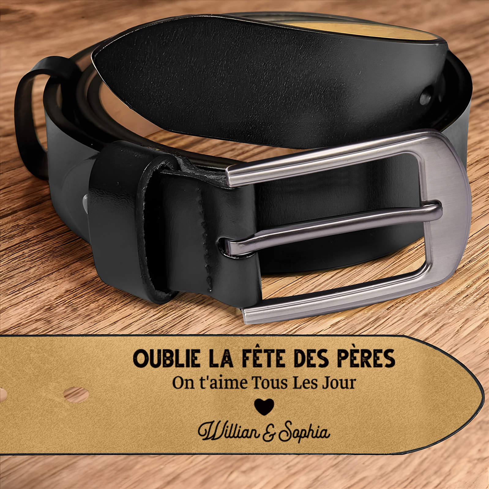 À Papa/Papi - Ceinture en Cuir Personnalisé avec 3 Textes et Lettre Cadeau pour Homme | Jessemade