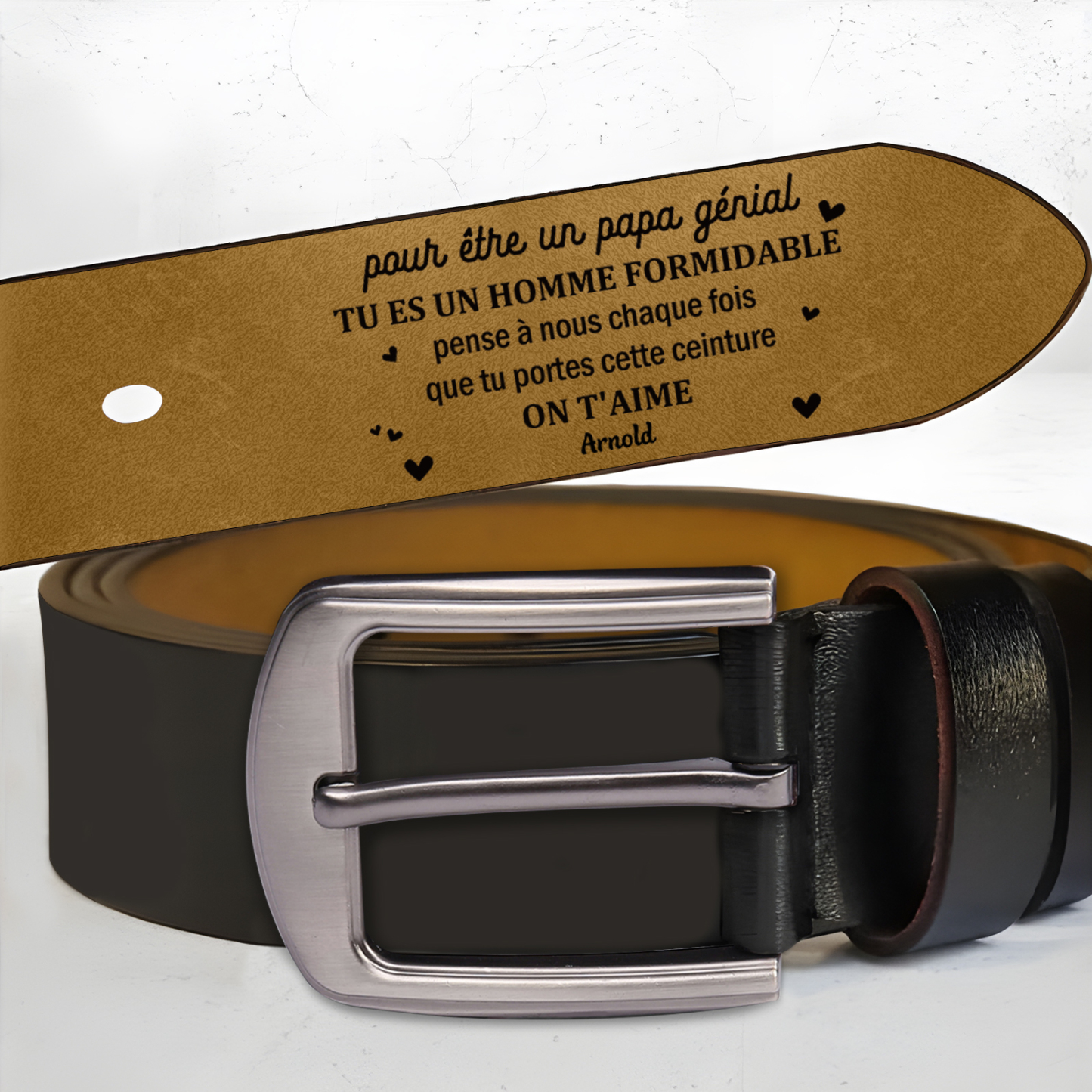 À Papa - Ceinture en Cuir Personnalisé Avec 1 Prénom Cadeau pour Homme | Jessemade