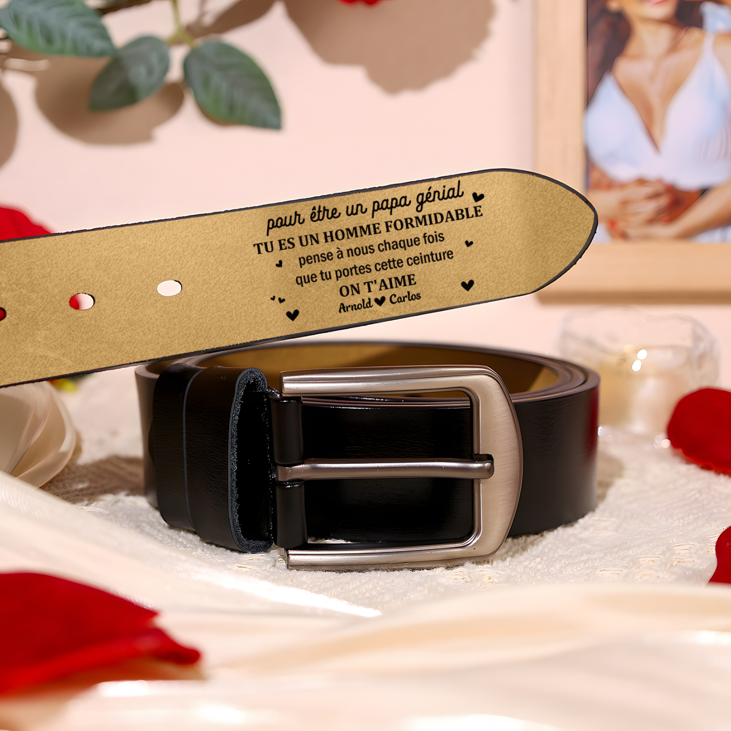 À Papa - Ceinture en Cuir Personnalisé Avec 2 Prénoms Cadeau pour Homme | Jessemade