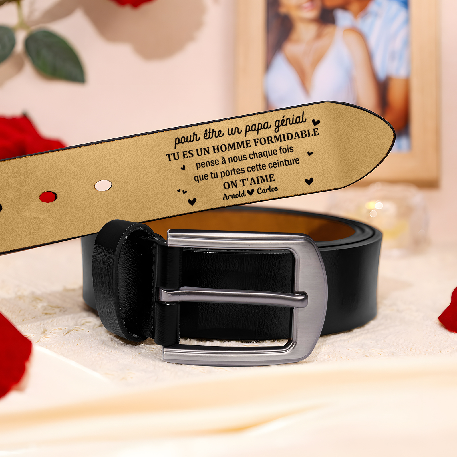 À Papa - Ceinture en Cuir Personnalisé Avec 2 Prénoms Cadeau pour Homme | Jessemade