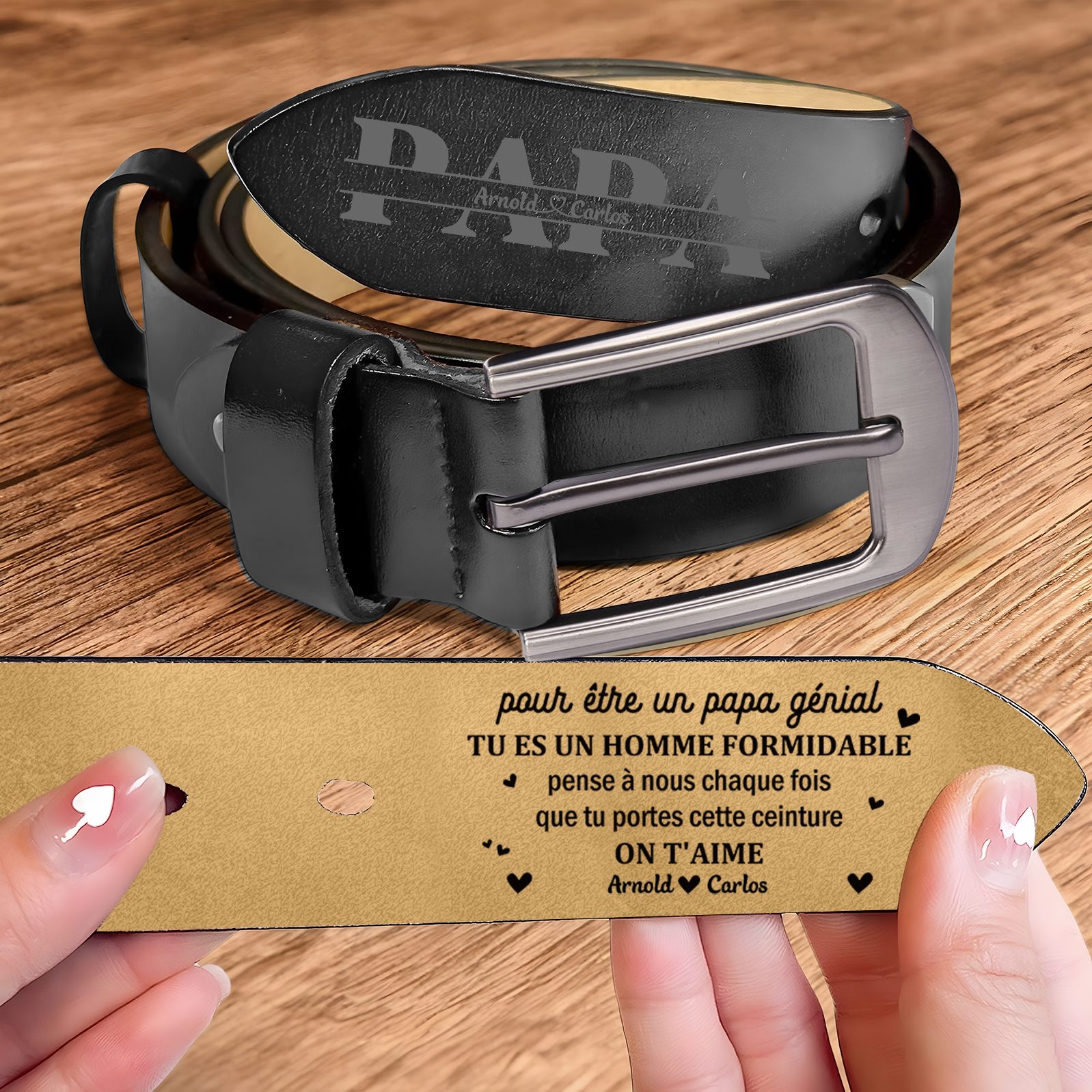 À Papa - Ceinture en Cuir Personnalisé Avec 2 Prénoms Cadeau pour Homme | Jessemade